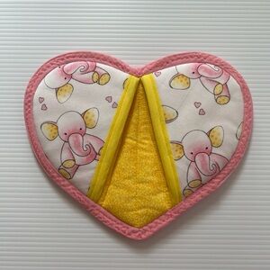 Oven Mitt Pot Holder Potholder Hot Pad NEW Handmade Heart Elephant Pink Yellow